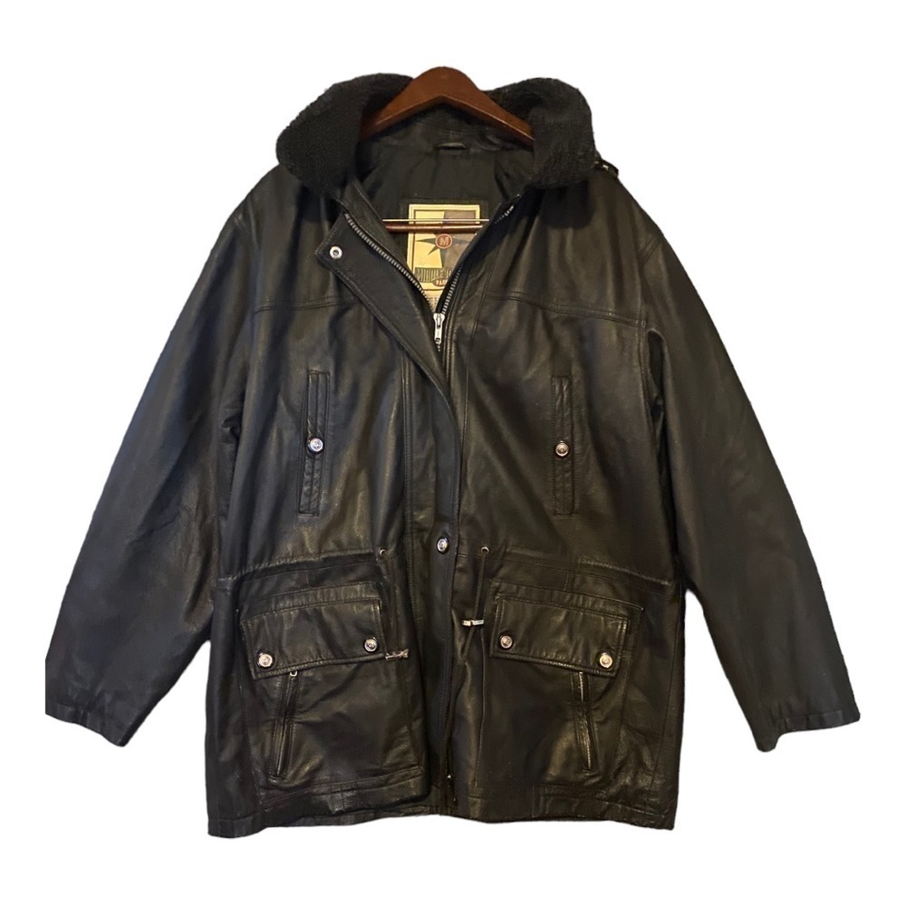 MIDDLEBROOK Park Genuine Leather Trench Coat Jacket With Hoodie Size 1X